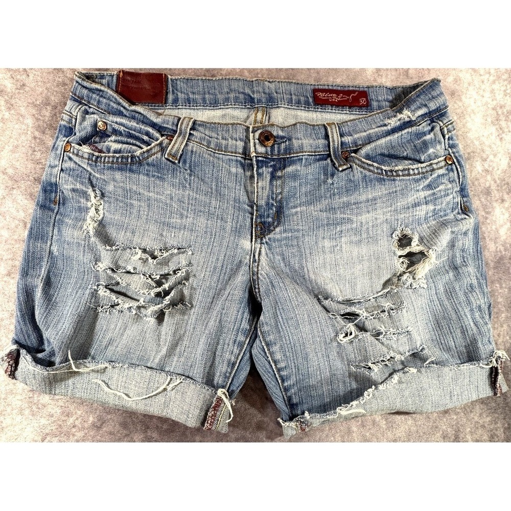 Blue 2 Womens 30 Made in USA Distressed Denim Cutoff Shorts Y2K